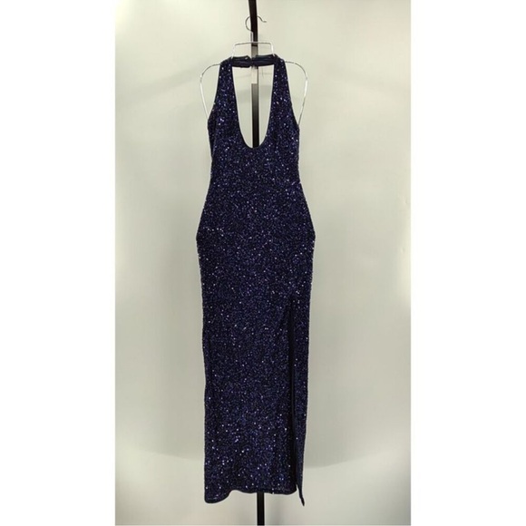 Lulus Zariya Sequin Halter Maxi Dress Navy S NWT - Picture 4 of 7